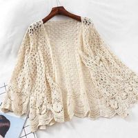 Wholesale Open Lace Cardigan Crocheted Hollow Out Shrug Female Casual White Flower Floral Stitch Women Sweater Loose Knitted Outwear11