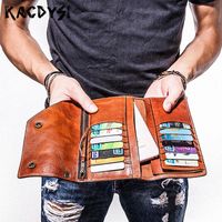 Wholesale Wallets KACDYSI Handmade Men Wallet Genuine Cow Leather Mens Card Holder Vintage Luxury Long Trifold Purse Day Clutches Wristlets