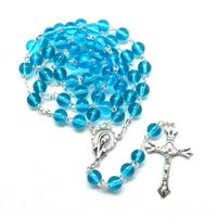 Wholesale Chains Blue Rosary Mm Round Glass Bead Religious Necklaces