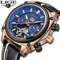 Wholesale Mechanical Watch LIGE Top Automatic Male Leather Waterproof Sport Men Business Wristwatch Montre Homme Wristwatches