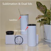 Wholesale 15oz Dual Lids Sublimation Skinny Can Cooler Tumbler ml Straight Tumblers with straw Stainless Steel vacuum insulated Cold storage tank for cola bottle