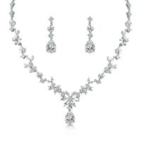 Wholesale New water drop zircon bride jewelry set wedding party wear necklace earrings two piece set