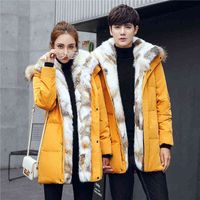 Wholesale Black Yellow Men s and Women s Winter Jacket Warm Down High Quality Coat with Fur Collar Brand Male Clothing