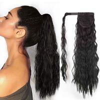 Wholesale merisi synthetic piece corn wavy long ponytail wrap on clip extensions ombre brown pony tail blonde fack hair