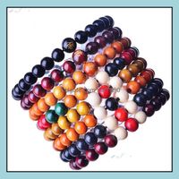 Wholesale Beaded Strands Bracelets Jewelry Mm Round Wood Bead Stretch Women Men Colorf Beads Chain Bracelet Bangle For Gifts Colors Mix Hw Drop De