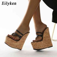 Wholesale Eilyken New Black Sexy Super CM High Heels Platform Wedges Narrow Band Pinch slippers Women Sandals Mules Slippers shoes
