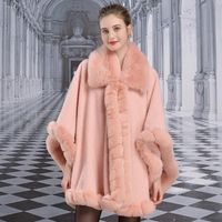 Wholesale Women s Fur Faux Noble Luxury Lapel Rex Coat Cape Lamb Wool Cloak Outwear Thicken Lining Women Winter Shawl Plus Size