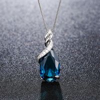 Wholesale 925 Sterling Silver Color Pendants Natural Sapphire Necklace Pendant For Women Water drop Blue Topaz Gemstone Zircon Pendant