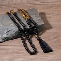 Wholesale Chains OAIITE Natural Tiger Eye Black Onyx Stone Necklace Catholic Christ Rosary Necklaces For Women Men Health Protection Mala Jewelry