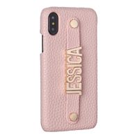 Wholesale Holding Strap Personalization Custom Metal Name Leather Mobile Phone Case Cover For iPhone Pro XS Max XR Plus Plus X
