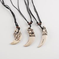 Wholesale 1Pcs Cool Men Women s Surfing Imitation Yak Bone Resin Carved White Lion Elephant Tooth Pendant Choker Necklace Lucky Gift Necklaces