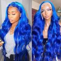 Wholesale Lace Wigs Brazilian Blue Transparent Human Hair Highlight Colored Inch Body Wave Frontal Wig For Black Woman