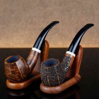 Wholesale Classic Bent Smoking Free Tools Gift mm Filter Tobacco Many Choice White Ring Octagon Briar Wood Pipe Set
