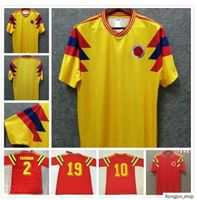 Wholesale 1990 Colombia VALDERRAMA GUERRERO Retro Mens Soccer Jerseys ESCOBAR Memoria Home Away Football Shirt Classic Uniforms