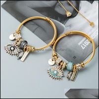 Wholesale Bangle Bracelets Jewelry S2577 Fashion Diy Evil Eye Crystal Pendant Charms Gold Plated Bracelet Drop Delivery W0Gbb