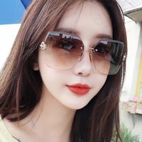 Wholesale Sunglasses Fashion Tea Gradient Women Ocean Water Cut Trimmed Lens Metal Diamond Temples Sun Glasses Female UV400