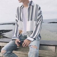 Wholesale Spring Long Sleeve Loose Ulzzang Korean Version Fashion Ins Super Fire Shirt Men s Stripes Hong Kong Style Casual Shirt Ii