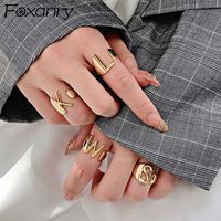 Wholesale Foxanry Sterling Silver English Letter Rings for Women Fashion Vintage France Gold Plated Irregular Party Jewelry Gifts Q0708