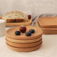 Wholesale Dishes Plates Vintage Wood Round Square Saucer Tray Cake Plate Home Serving Dessert Wooden Dinnerware Eco firendly