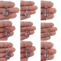 Wholesale Pendant Necklaces Metal Rhinestone Heart Love Locket Cage Chain Making Essential Oil Eternal Women Jewelry