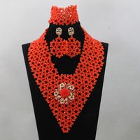 Wholesale Earrings Necklace African Wedding Jewelry Sets Trendy Red Crystal Beads Nigerian V Type ANJ107