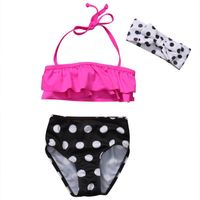Wholesale Cute Kids Baby Girls Ruffle White Dot Black Bikini Suit Swimsuit Swimwear Summer Bather Swimming Women s