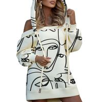 Wholesale Women s Hoodies Sweatshirts Fall Dress Off Shoulder Midi Long Sleeve Boat Neck Tummy Control Patchwork Printed Hooded Short Clothes