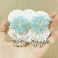 Wholesale 2pcs Set Hanfu Blue Hair Clips Girls Resin Flower Crystal Hairpins For Lovely Children Band Accessories