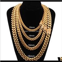Wholesale 8Mm Mm Mm Mm Mm Miami Cuban Link Chains Stainless Steel Necklaces Cz Zircon Box Lock Gold Chains For Men Hip Hop Jewelry Skncz Qfso6