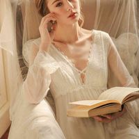 Wholesale Ladies Nightgown Long Nightdress Vintage Woman Lace Sleeve Summer Nightgowns Dress INS Fashion Sleepwear Fairy