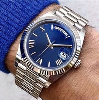 Wholesale The most fashionable men s watch dual calendar blue dial sapphire glass retro Roman numerals stainless steel one piece bracelet automatic movement wristwatch