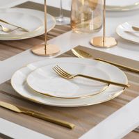 Wholesale Dishes Plates White Ceramic Golden Stroke Decorative Porcelain Dinner Plate Steak Pasta El Restaurant Serving Tray