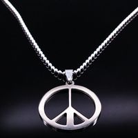 Wholesale Peace Symbol Stainless Steel Chain Necklaces For Women Unisex Simple Silver Color Necklace Jewelry Or Men N1151S02 Pendant