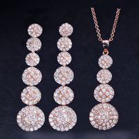 Wholesale Korean Version Micro Inlaid Zircon Long Full Diamond Drop Two piece Set of Real Gold Electroplating Color Preserving Earrings Necklace