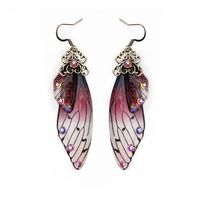 Wholesale Butterfly Wing Stud Earrings Fairy Rainbow Gradient Purple Green Pink Blue Resin Rhinestone Long Drop Earrings for Women Wedding Jewelry