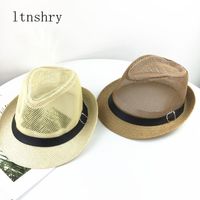 Wholesale Women And Men Fashion Summer Casual Trendy Beach Sun Straw Panama Jazz Hat Cowboy Fedora Breathable Belt Stingy Brim Hats