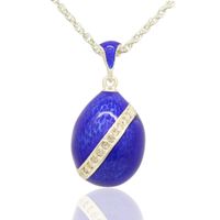 Wholesale Pendant Necklaces Suitable For European Necklace Blue Enamel Classic Faberge Egg Necklace Easter Gift