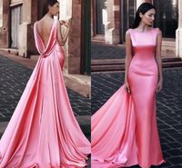 Wholesale Mermaid Formal Evening Dresses Scoop Backless Middle East Women Evening Gowns with Wraps Watermelon Pink Dinner Dresses