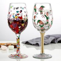 Wholesale Wine Glasses Christmas Print Glass Decor Red Goblet Creative Hand Drawing Painted Home Festival Cups Bar Set
