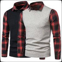 Wholesale Men s Plaid Shirt Autumn And Winter British Collar Casual Cardigan Fake Two piece Suit Sweaters