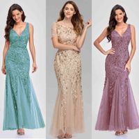 Wholesale Party Dresses Embroidered beaded Fabric Prom Sugar Color O Neck Short Sleeve Elegant Little Mermaid Formal Gowns M2Y2