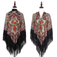 Wholesale 160 cm Russian Fringed Square Scarf For Women Retro Floral Pattern National Scarves Hijab Head Wraps Beach Travel Shawl