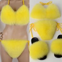 Wholesale Summer fox swimsuit women s fun beach bikini sexy split raccoon fur grass underwear