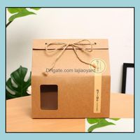 Wholesale Gift Wrap Event Party Supplies Festive Home Garden Kraft Paper Box With Handle Cake Chocolates Candy Packing Bags Stand Up Food
