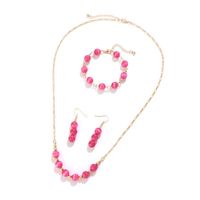 Wholesale KOMi Set Pink Cats Eye Stone Around Bead Opal Pure Handmade Chain Necklace Bracelet Dangle Earrings Set Bridal Jewelry GJZ486