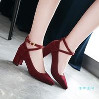 Wholesale Dress Shoes Big Size Ladies High Heels Women Woman Pumps Tip tipped Slipper With Buckles And Heavy