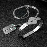 Wholesale Titanium Puzzle Couple Heart Lock Key Bracelet Necklace Lover Jewelry Set R2LE Charm Bracelets