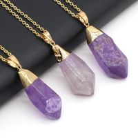 Wholesale Pendant Necklaces Natural Agates Stone Necklace Gold Chain Water Drop Shape Amethysts Charms For Jewerly Gift x40mm