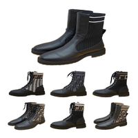 Wholesale High Quality Womens Boots Luxury Designer Shoes ROCKOKO Black leather biker Shoe with stretch fabric original FF LOGO