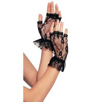 Wholesale Five Fingers Gloves Wedding Goth Dress Fancy Ladies Black Lace Fingerless Net Gothic Short
